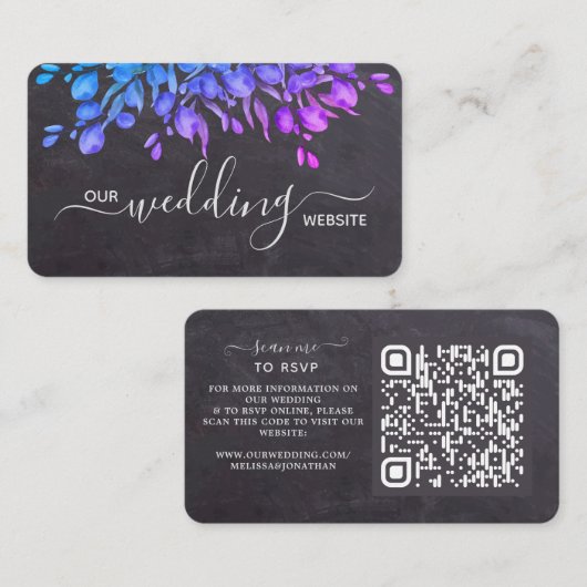 Eucalyptus Rustic Slate Wedding QR-code RSVP Informatiekaartje (Voorkant / Achterkant)