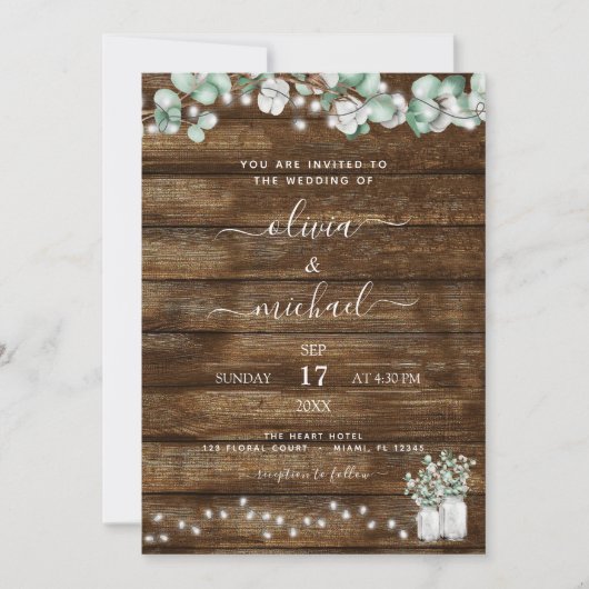 Eucalyptus Rustic Wedding Invitations Kaart (Voorkant)