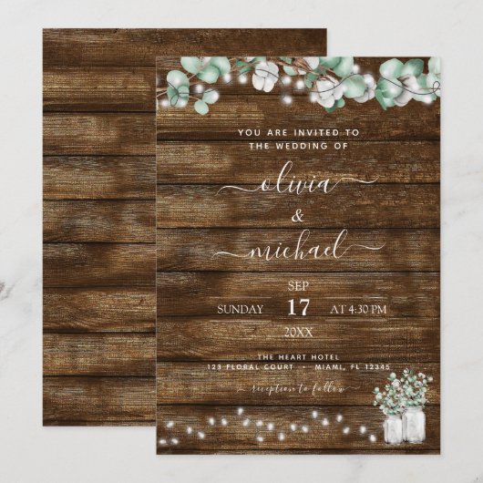 Eucalyptus Rustic Wedding Invitations Kaart (Voorkant / Achterkant)