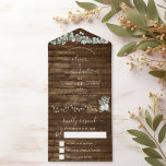 Eucalyptus Rustic Wedding String Lights RSVP All In One Uitnodiging<br><div class="desc">Rustic Country Outdoorin on Dark Wood with Greenery Eucalyptus and Cotton with Jars on String Light Spring,  Summer,  Winter,  Autumn of Fall Wedding RSVP Invitations - bevat prachtige en elegante scripttypografie voor de speciale viering.</div>