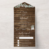 Eucalyptus Rustic Wedding String Lights RSVP All In One Uitnodiging (Binnen)