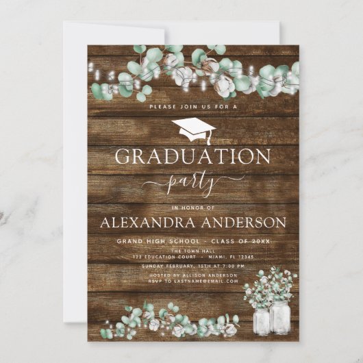 Eucalyptus Rustic Wood Graduation Party 2023 Kaart (Voorkant)