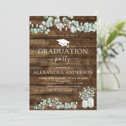 Eucalyptus Rustic Wood Graduation Party 2023 Kaart (Staand voorkant)