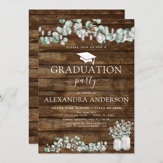 Eucalyptus Rustic Wood Graduation Party 2023 Kaart (Voorkant / Achterkant)