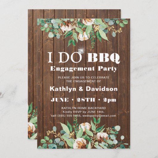 Eucalyptus Rustic Wood I DO Uitnodiging voor Huwel (Voorkant / Achterkant)