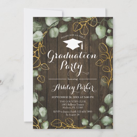 Eucalyptus Rustic Wood Krans Graduation Party Kaart (Voorkant)