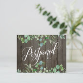 Eucalyptus & Rustic Wood Postponed Wedding Briefkaart (Staand voorkant)