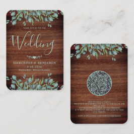 Eucalyptus Rustic Wood QR Code Weddenschap Visitekaartje