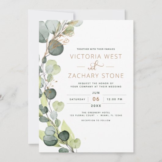 Eucalyptus rustiek alles in één QR code bruiloft Kaart (Voorkant)