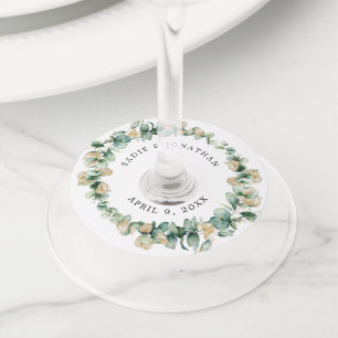 Eucalyptus rustiek goud elegante bruiloft wijnglaslabel