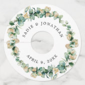 Eucalyptus rustiek goud elegante bruiloft wijnglaslabel (Voorkant)