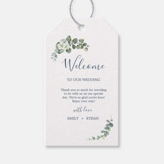 Eucalyptus rustiek groen bruiloft cadeaulabel (Voorkant)