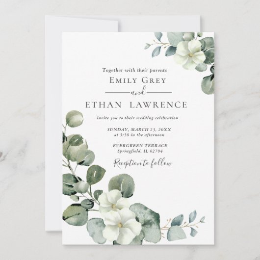 Eucalyptus rustiek groen bruiloft kaart (Voorkant)