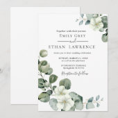 Eucalyptus rustiek groen bruiloft kaart (Voorkant / Achterkant)