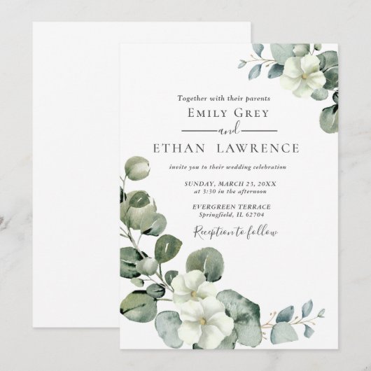 Eucalyptus rustiek groen bruiloft kaart (Voorkant / Achterkant)