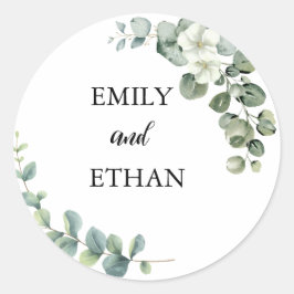 Eucalyptus rustiek groen bruiloft ronde sticker