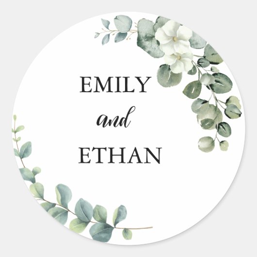 Eucalyptus rustiek groen bruiloft ronde sticker (Voorkant)