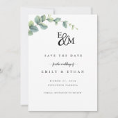 Eucalyptus rustiek groen bruiloft save the date (Voorkant)
