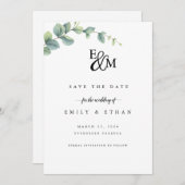 Eucalyptus rustiek groen bruiloft save the date (Voorkant / Achterkant)