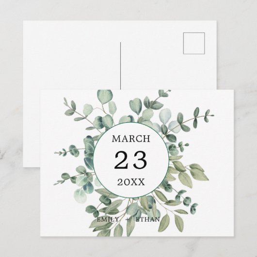 Eucalyptus rustiek groen bruiloft uitnodiging briefkaart (Voorkant / Achterkant)