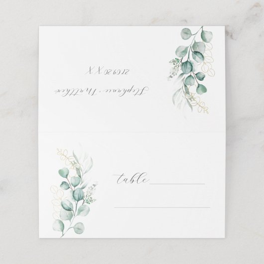 Eucalyptus Rustiek Groen Wijze Huwelijk Plaatskaartje (Buitenkant ongevouwen)