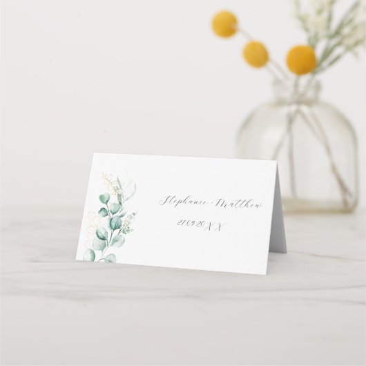 Eucalyptus Rustiek Groen Wijze Huwelijk Plaatskaartje (Achterkant)