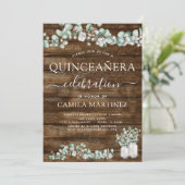 Eucalyptus rustiek hout quinceanera viering kaart (Staand voorkant)