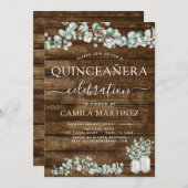 Eucalyptus rustiek hout quinceanera viering kaart (Voorkant / Achterkant)