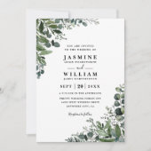 Eucalyptus Rustieke Elegante Moderne QR Code Huwel Kaart (Voorkant)