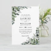 Eucalyptus Rustieke Elegante Moderne QR Code Huwel Kaart (Staand voorkant)