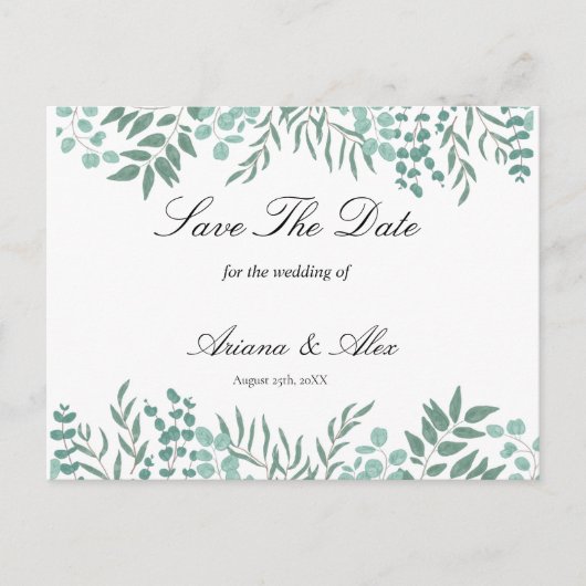 Eucalyptus rustieke groen bruiloft save the date briefkaart (Voorkant)
