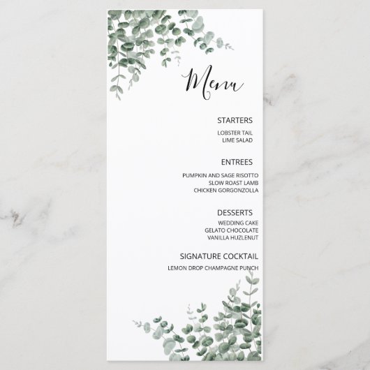 Eucalyptus Rustieke Groene Huwelijk Menu (Voorkant)