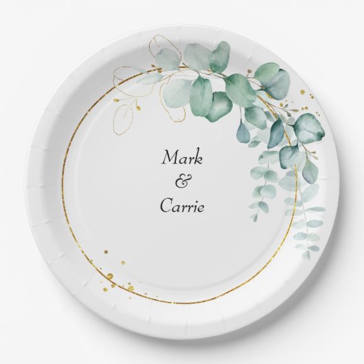 Eucalyptus Rustieke Groene Huwelijk Papieren Bordje (Voorkant)