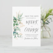 Eucalyptus Rustieke Groene Huwelijk Save The Date (Staand voorkant)