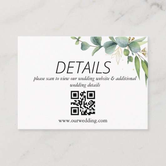 Eucalyptus Rustieke Groene Huwelijks QR Code Informatiekaartje (Voorkant)