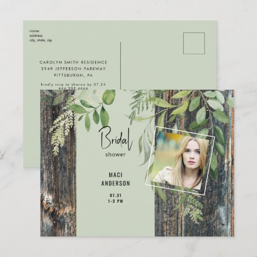 Eucalyptus rustieke salie foto Vrijgezellenfeest Uitnodiging Briefkaart (Voorkant / Achterkant)