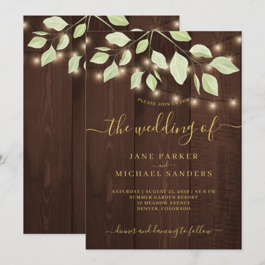 Eucalyptus rustige landelijke houtlampen bruiloft kaart (Voorkant / Achterkant)