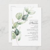 Eucalyptus Rustisch Succulent Botanisch Baby showe Uitnodiging Briefkaart (Voorkant / Achterkant)