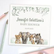 Eucalyptus Safari animals baby shower paper napkin