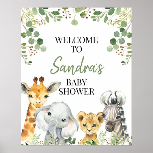 Eucalyptus Safari Baby shower Welkomstteken Poster (Voorkant)