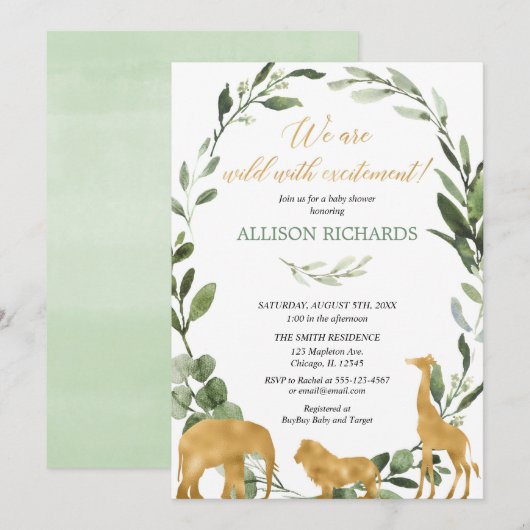 Eucalyptus safari genderneutraal baby shower kaart (Voorkant / Achterkant)