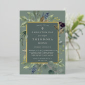 Eucalyptus & Sage Baptism of Christening Folie Uitnodiging (Staand Voorkant)