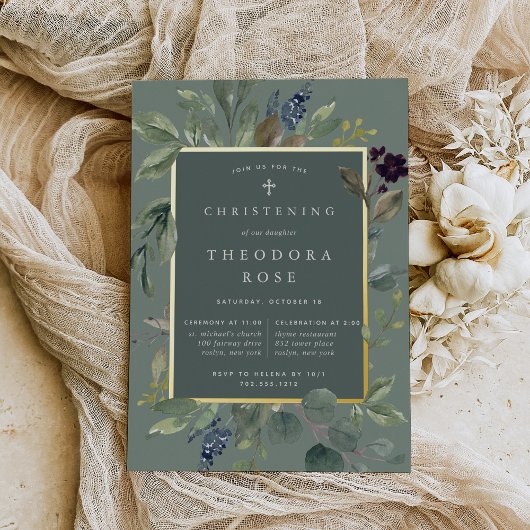 Eucalyptus & Sage Baptism of Christening Folie Uitnodiging