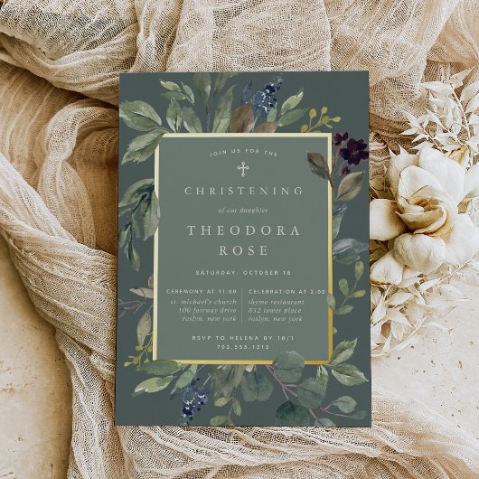 Eucalyptus & Sage Baptism of Christening Folie Uitnodiging