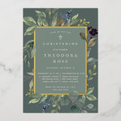 Eucalyptus & Sage Baptism of Christening Folie Uitnodiging (Voorkant)