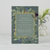 Eucalyptus & Sage Bat Mitzvah Folie Uitnodiging (Staand Voorkant)