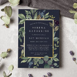 Eucalyptus & Sage Bat Mitzvah Folie Uitnodiging<br><div class="desc">De chic botanical bat mitzvah nodigt een rand uit van groene botanische bladeren in de spoelstand en waterverf eucalyptus foliage met goudfolie trim. Personaliseer uw ceremonie en partijdetails in modern schrijven op een rijke blauwe achtergrond van middernacht.</div>
