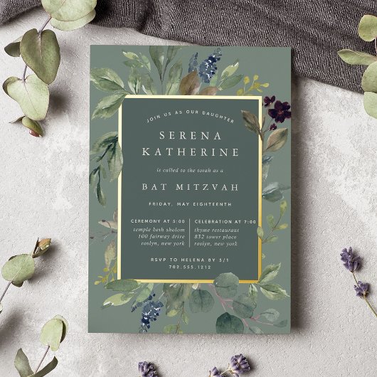 Eucalyptus & Sage Bat Mitzvah Folie Uitnodiging