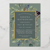 Eucalyptus & Sage Bat Mitzvah Folie Uitnodiging (Voorkant)
