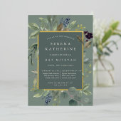 Eucalyptus & Sage Bat Mitzvah Folie Uitnodiging (Staand Voorkant)